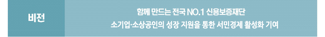 비전:신뢰받는 서민 정책금융기관, 앞서가는 지역 신용보증재단
